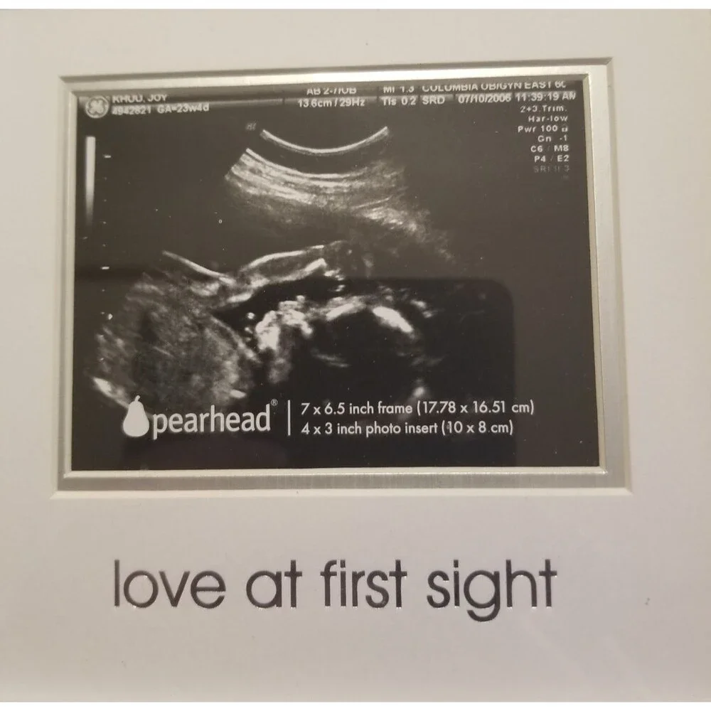 Baby Sonogram Picture Frame Love at First Sight Unisex White Wood Pearhead